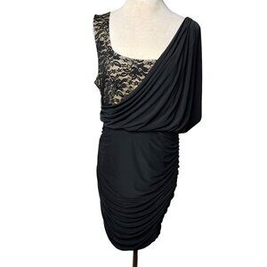 Torrid Black Dress With Lace Detail & Ruched Sides - Size 2 Midi Fit Stretch